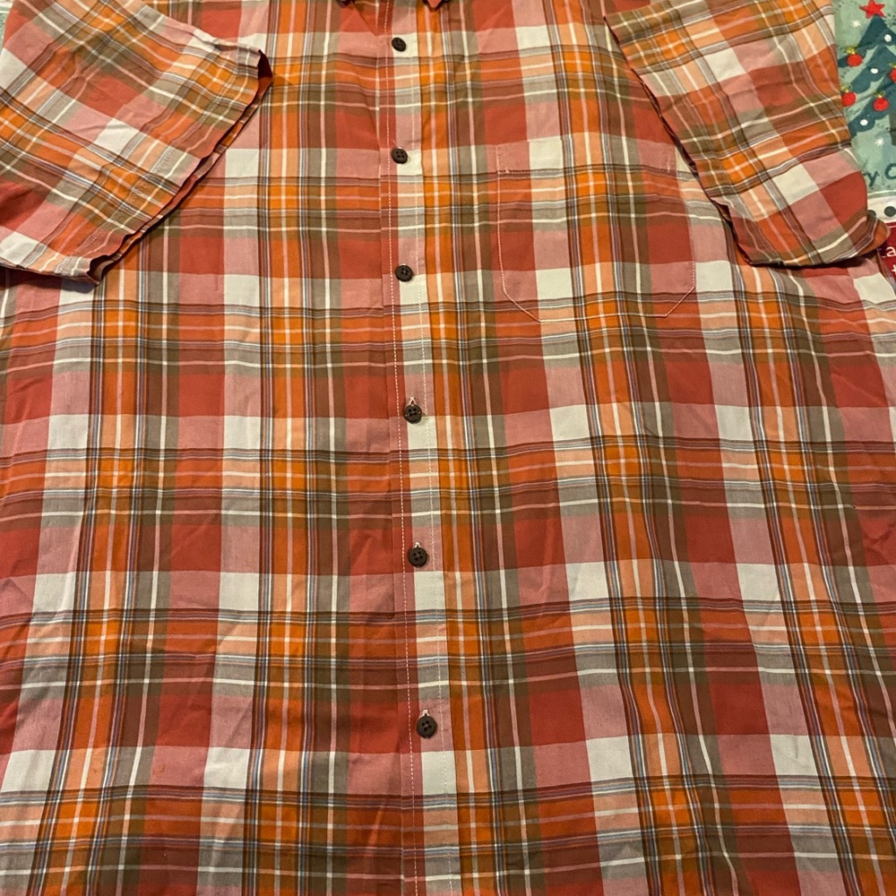 Faded Glory Men's Plaid Shirt - Red, Orange, and White